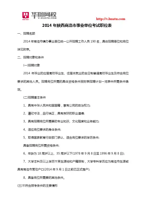 2014年陕西商洛市事业单位考试职位表