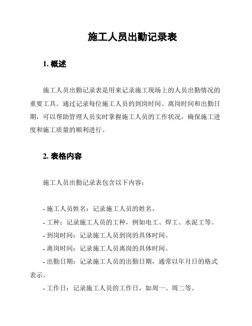 施工人员出勤记录表