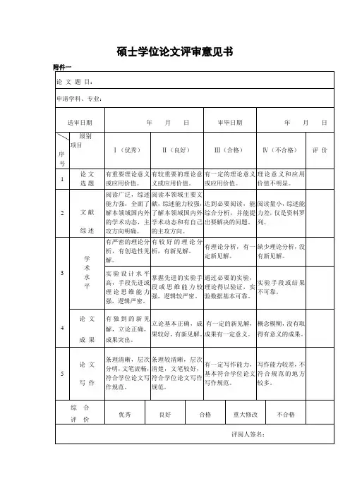 硕士学位论文评审意见书