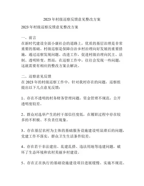 2023年村级巡察反馈意见整改方案