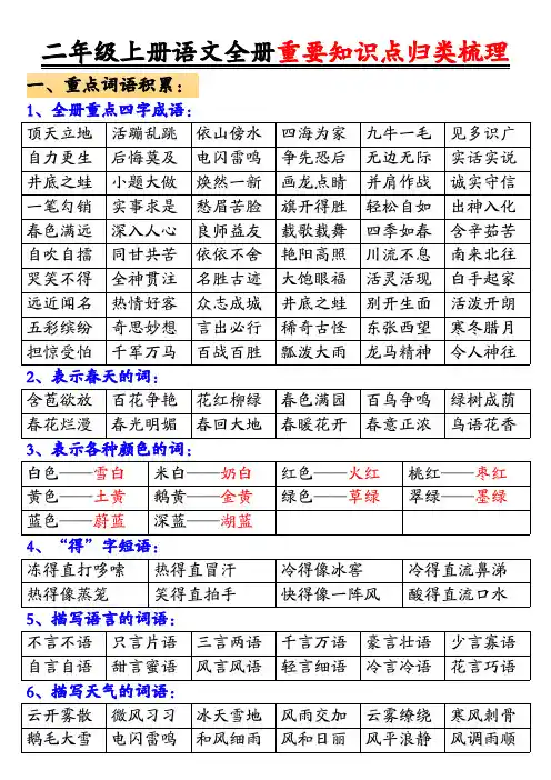 1114二年级上册语文全册重要知识点归类梳理