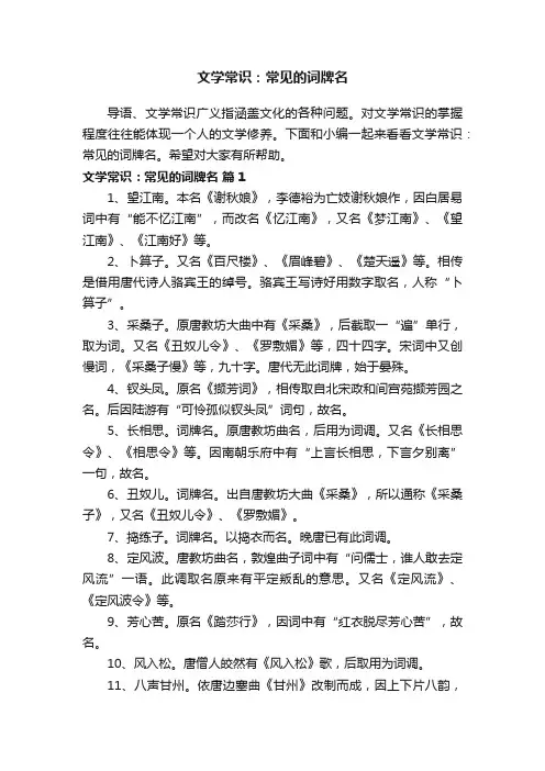 文学常识：常见的词牌名