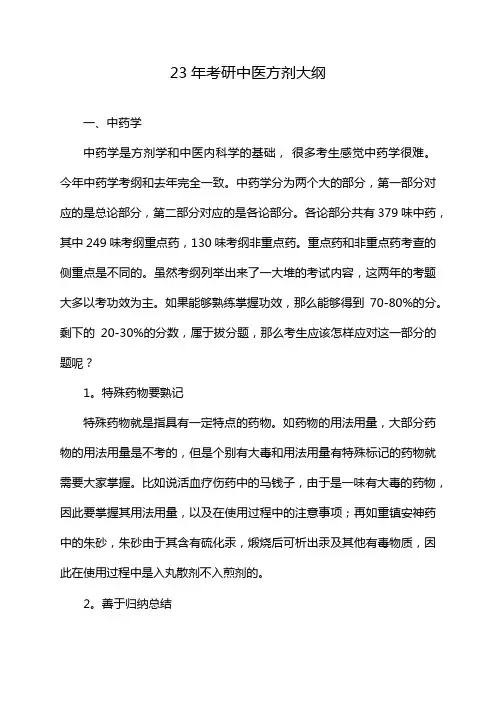 23年考研中医方剂大纲