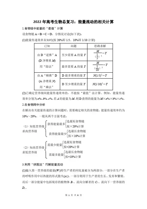 能量流动的相关计算
