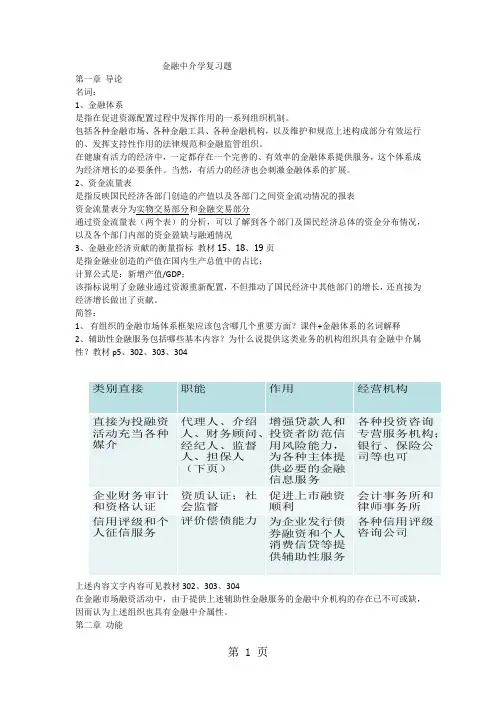 2019 0309 金融中介学期末复习题14页word