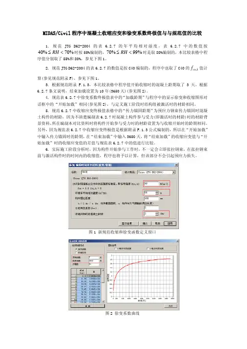 ddMIDASCivil程序中混凝土收缩应变和徐变系数终极值与与规范值的比较