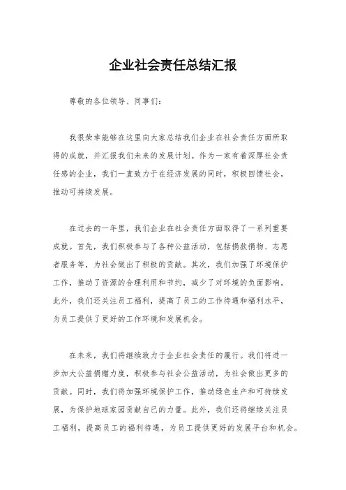 企业社会责任总结汇报