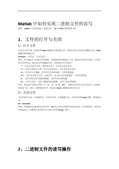 1使用Matlab产生二进制文件bin