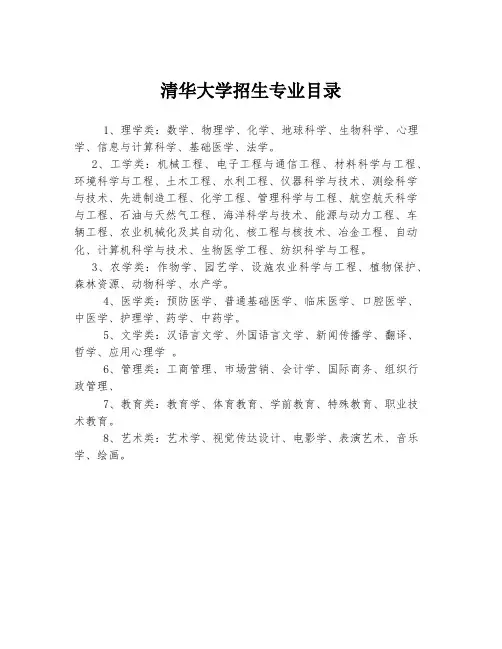 清华大学招生专业目录