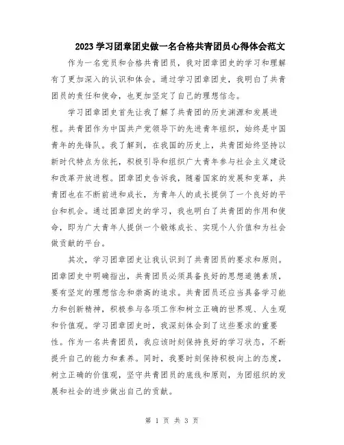 2023学习团章团史做一名合格共青团员心得体会范文