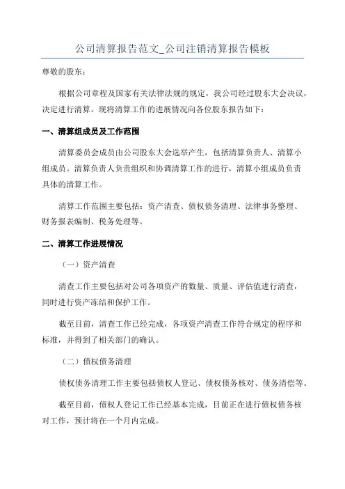 公司清算报告范文_公司注销清算报告模板