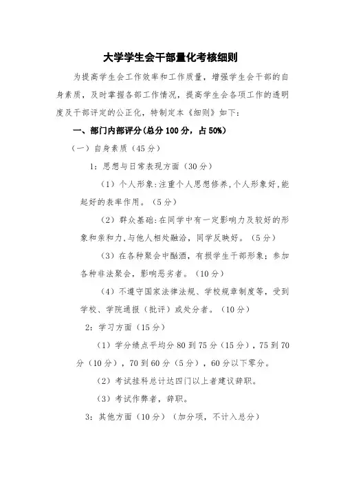 大学学生会干部量化考核细则模版