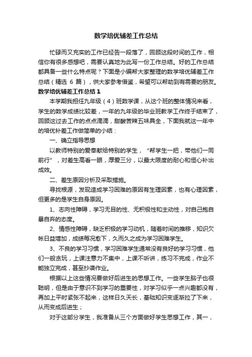 数学培优辅差工作总结（精选6篇）