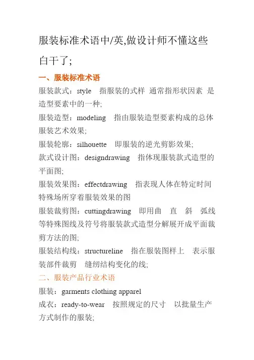 服装标准术语英文