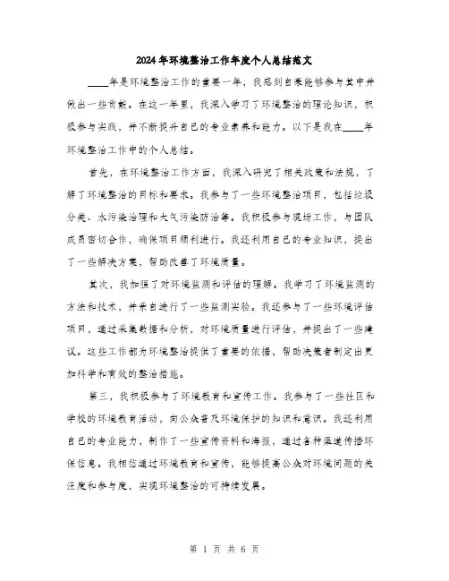 2024年环境整治工作年度个人总结范文(三篇)