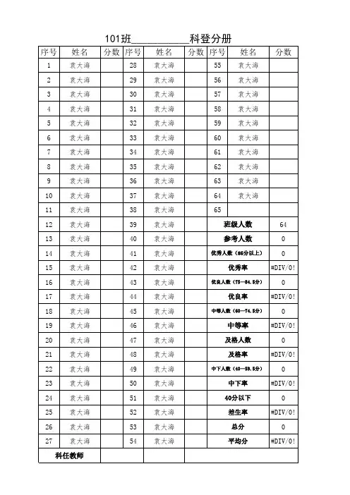 考试登分表自动汇总