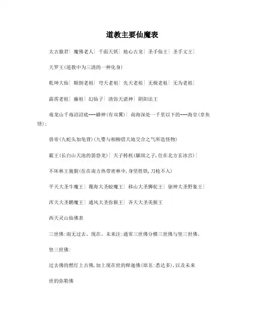 道教主要仙魔表
