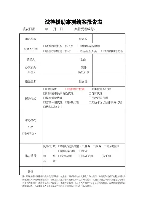 50、法律援助事项结案报告表