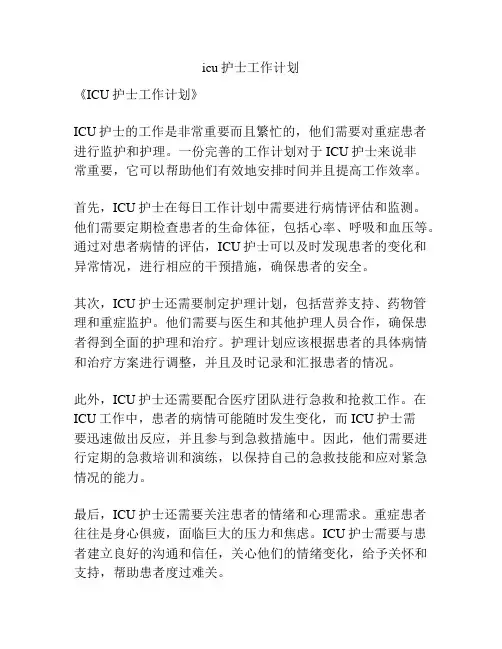 icu护士工作计划