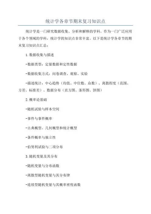 统计学各章节期末复习知识点