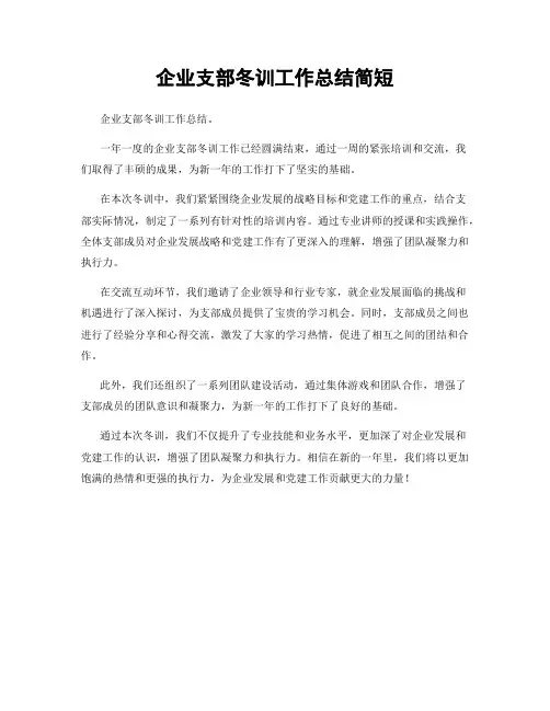 企业支部冬训工作总结简短