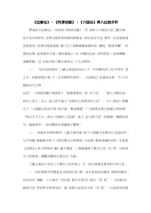 (过秦论)、(阿房宫赋)、(六国论)深入比较分析