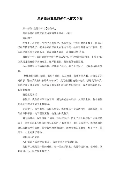 最新给我温暖的那个人作文5篇