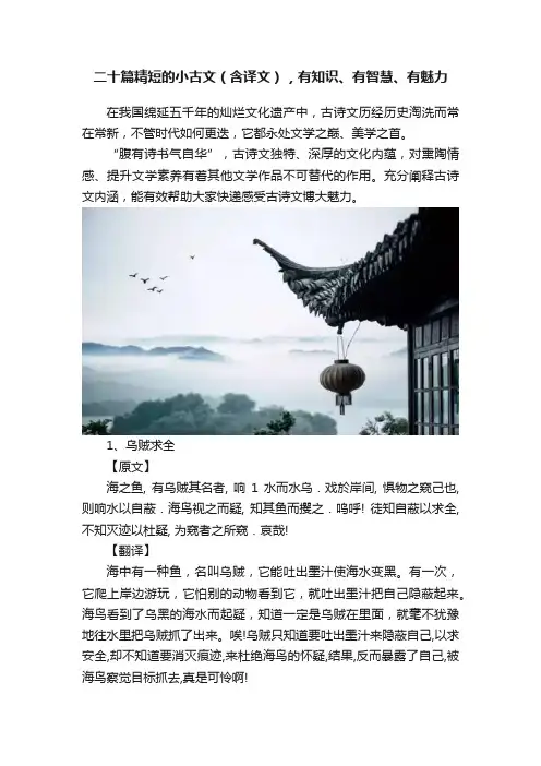 二十篇精短的小古文（含译文），有知识、有智慧、有魅力
