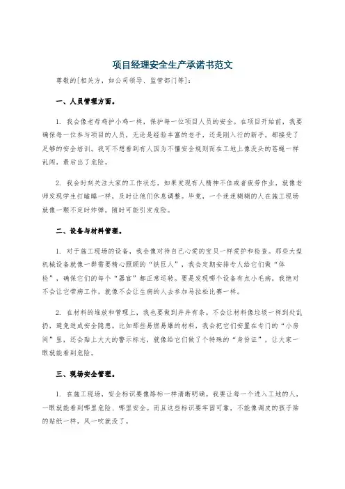 项目经理安全生产承诺书范文