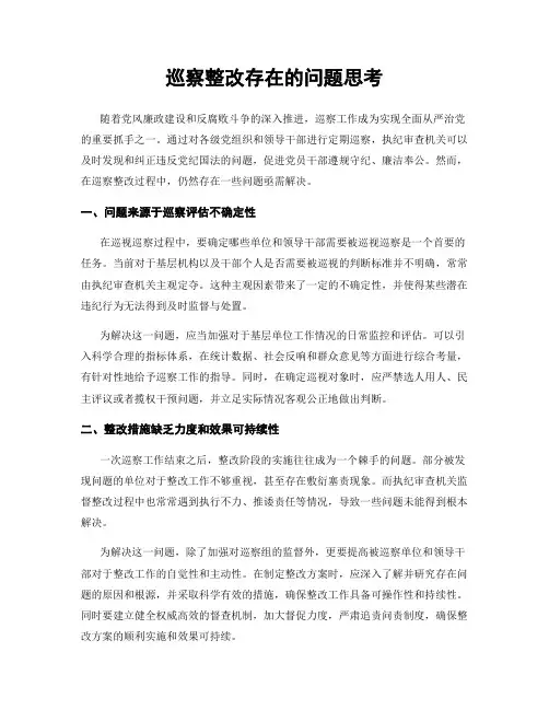 巡察整改存在的问题思考