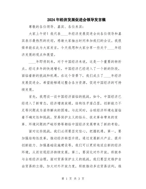 2024年经济发展促进会领导发言稿