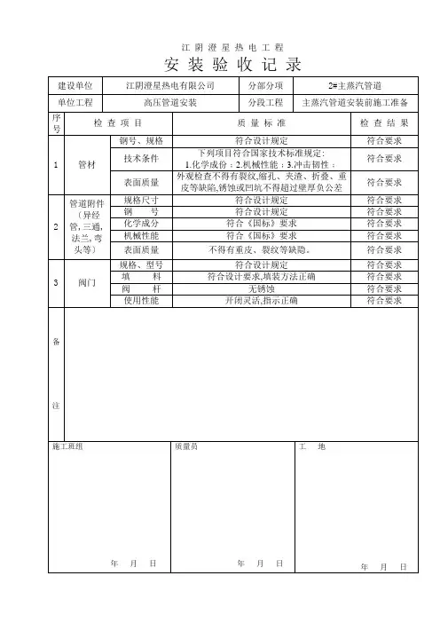 主蒸汽管道验收记录
