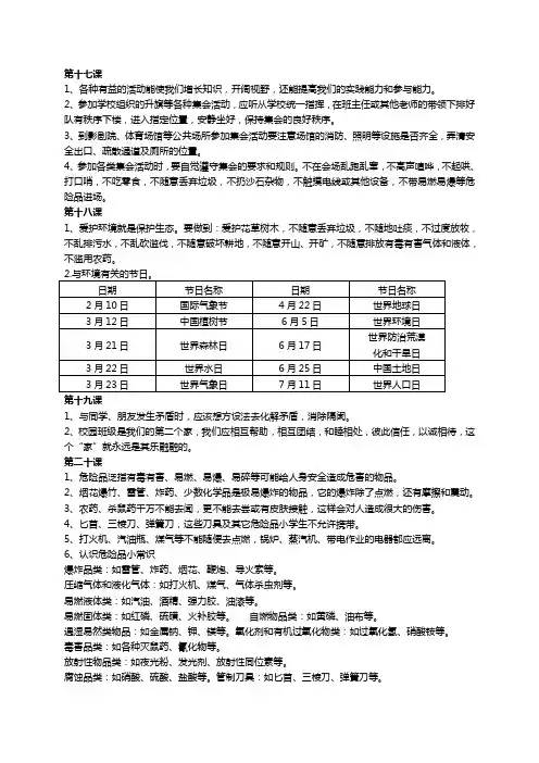 小学四年级安全下册复习资料
