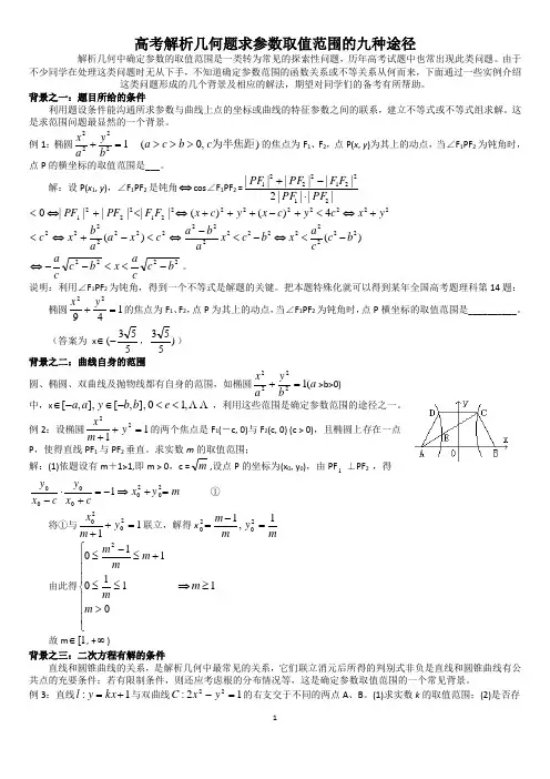 高考解析几何题求参数取值范围的九种途径