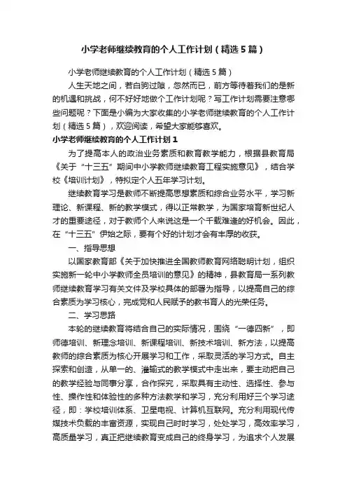 小学老师继续教育的个人工作计划（精选5篇）