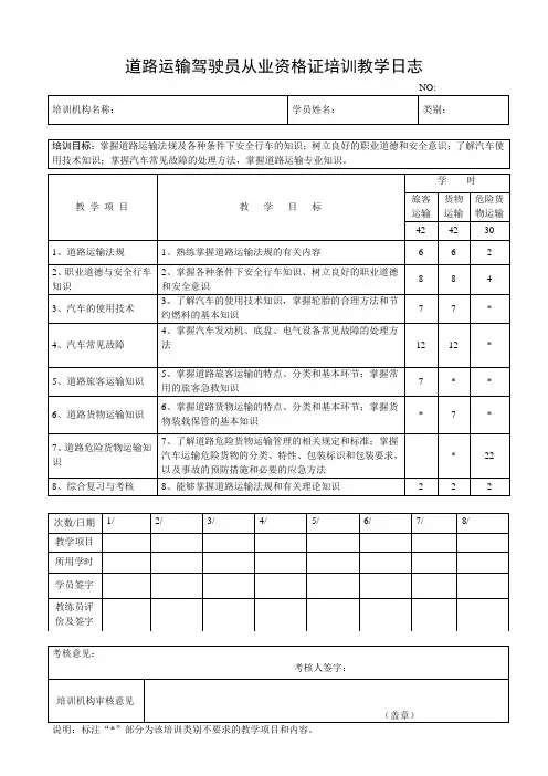 道路运输驾驶员从业资格证培训教学日志