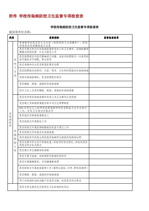 学校传染病防控卫生监督专项检查表.doc