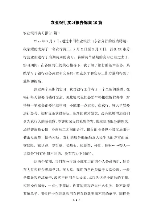 农业银行实习报告锦集10篇