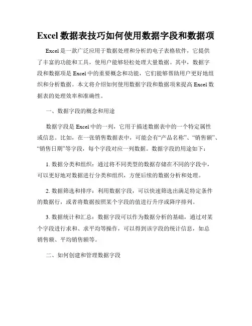 Excel数据表技巧如何使用数据字段和数据项