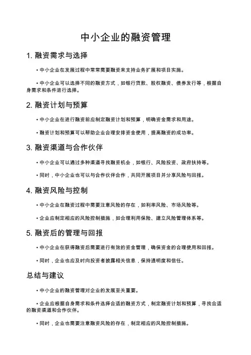 中小企业的融资管理