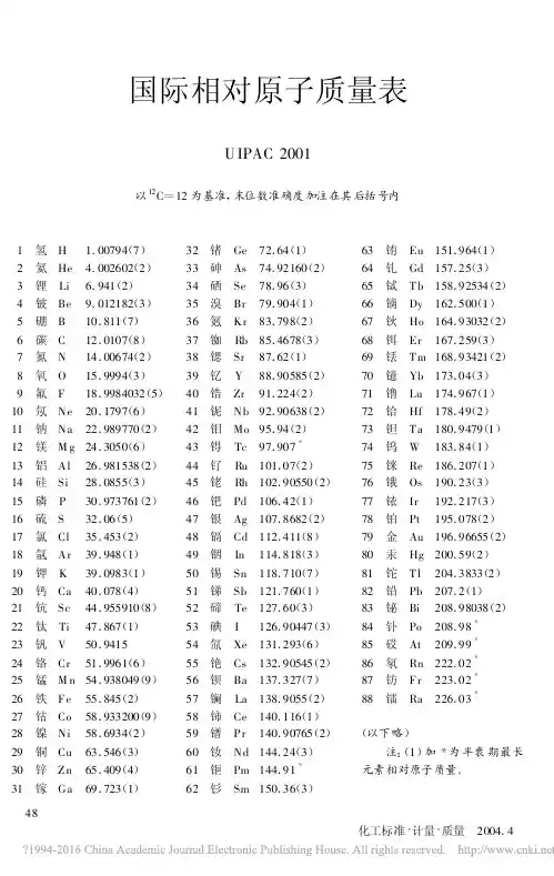 国际相对原子质量表_
