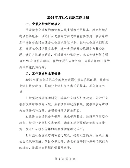 2024年度社会组织工作计划