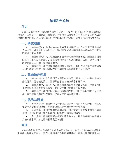 脑病科年总结