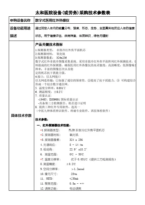 太和医院设备或劳务采购技术参数表