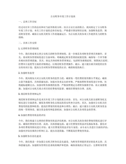 公安财务年度工作计划表