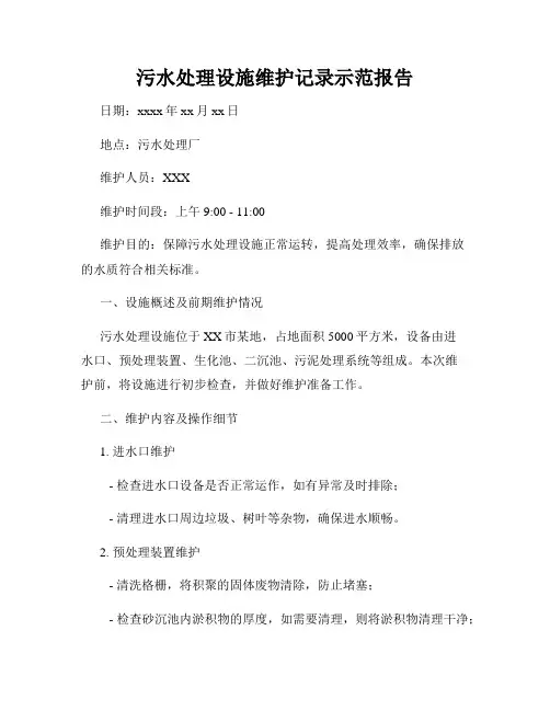污水处理设施维护记录示范报告