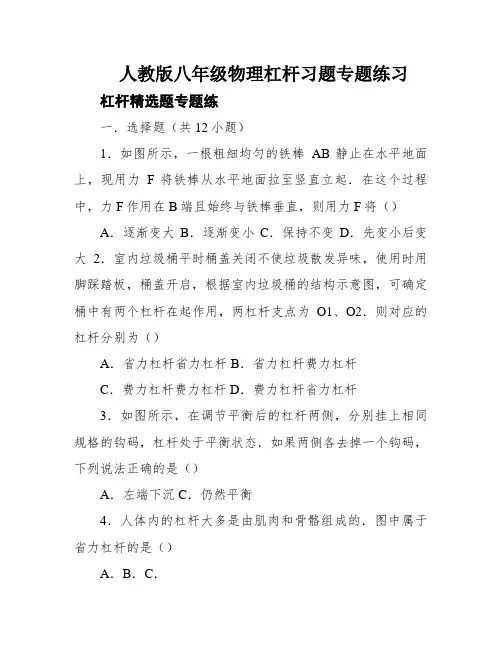 人教版八年级物理杠杆习题专题练习