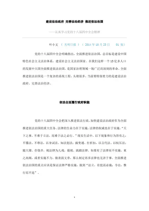 建设法治政府 完善法治经济 推进依法治国