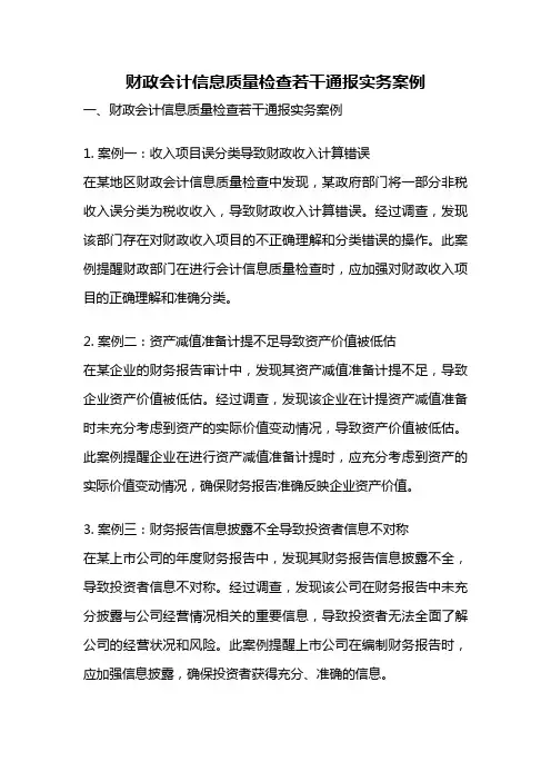 财政会计信息质量检查若干通报实务案例