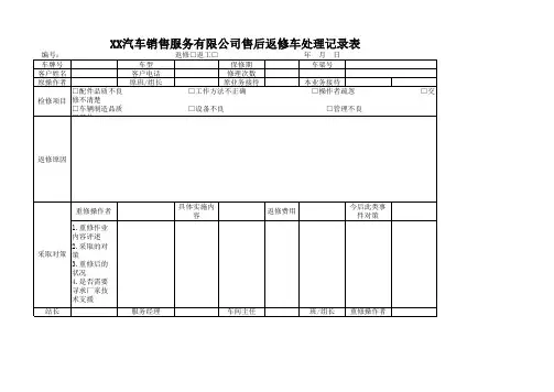 汽车4S店售后返修车辆处理跟进表